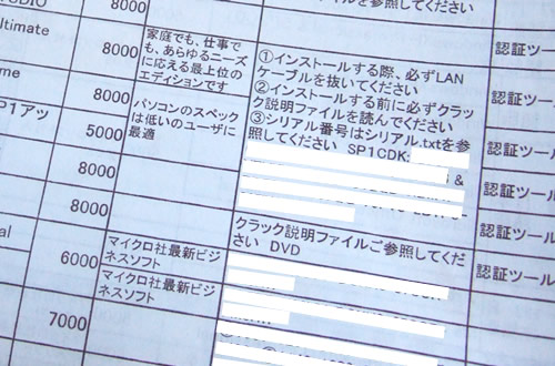 「認証ツール付」とか「インストールする際は、必ずLANケーブルを抜いてください。インストールする前に、クラック説明ファイルを読んでください」