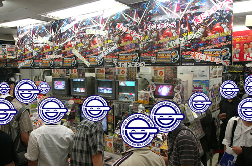 ソフマップ本店1FのPS2/PS3フロア 天井からスパロボOGsのポスター